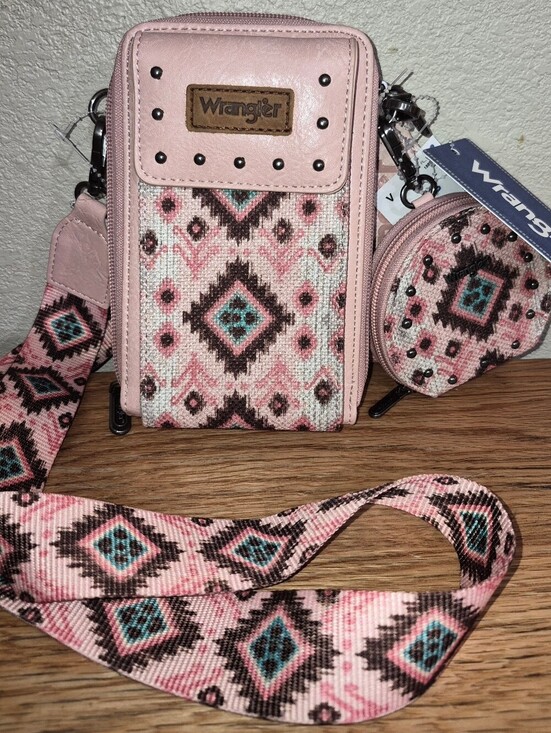 Wrangler Handbags - New With Tags Wrangler Boho Aztec Crossbody, Pink, Brown, Turqoise